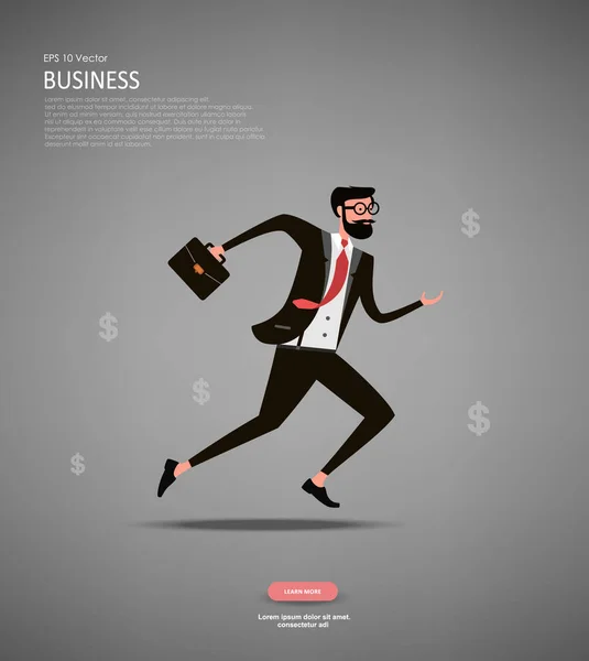 Businessman Running Forward Vector Illustration Character Flat Design Business Man — Stock Vector