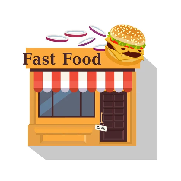 Illustration Cute Little Fast Food Restaurant Restaurants Shops Facade Storefront — Stock Vector