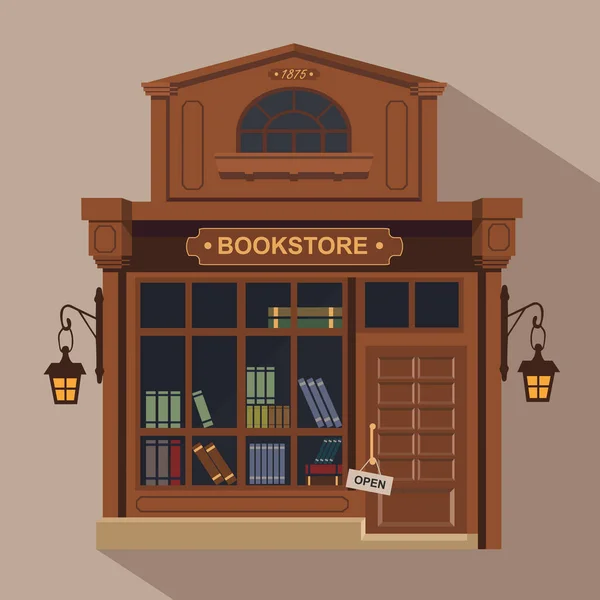 Bâtiment Librairie Avec Des Icônes Livres Ensemble Illustration Vectorielle — Image vectorielle