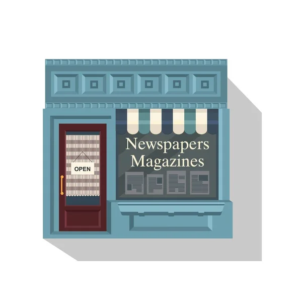 Illustrazione Grazioso Negozietto Magazine Newspaper Store Una Bancarella Libreria Facciata — Vettoriale Stock