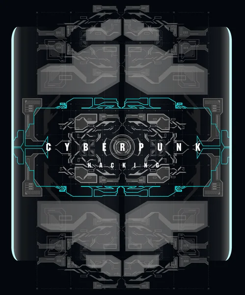 Cyberpunk Hacking Futuristische Poster Met Futuristische Hud Elementen Abstracte Achtergrond — Stockvector