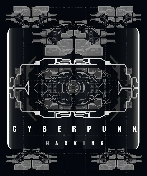 Siber Punk Hackleme fütüristik afişi fütüristik HUD elemanları, soyut arka plan. İnternet ve baskı için modern broşür. Hackleme, siber alan.