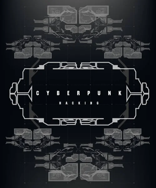Siber Punk Hackleme fütüristik afişi fütüristik HUD elemanları, soyut arka plan. İnternet ve baskı için modern broşür. Hackleme, siber alan.