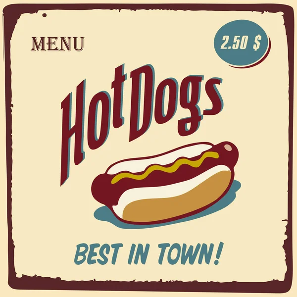 Fast Food Poster Divertente Stile Retrò Design Grosso Hot Dog — Vettoriale Stock