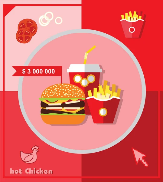 Burger Hamburger Szendvics Marhahús Kenyér Sajtburger Design Gyors Élelmiszer Illusztráció — Stock Vector