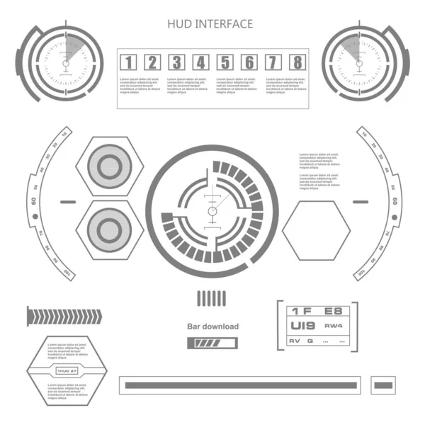 Hud Blanco Negro Futurista Interfaz Usuario Táctil Virtual Diseño Plano — Vector de stock