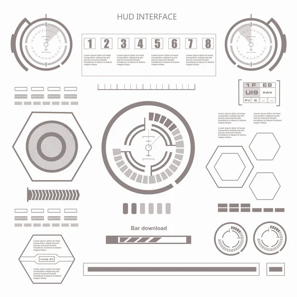 Düz tasarımda gelecekçi siyah-beyaz HUD, sanal dokunmatik kullanıcı arayüzü