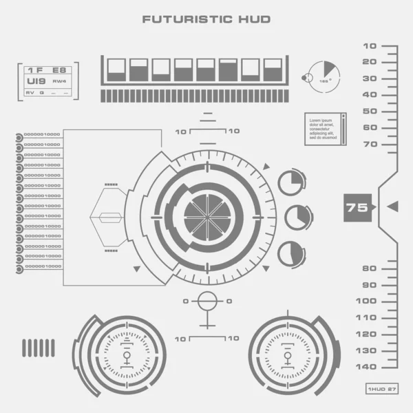 Düz tasarımda gelecekçi siyah-beyaz HUD, sanal dokunmatik kullanıcı arayüzü
