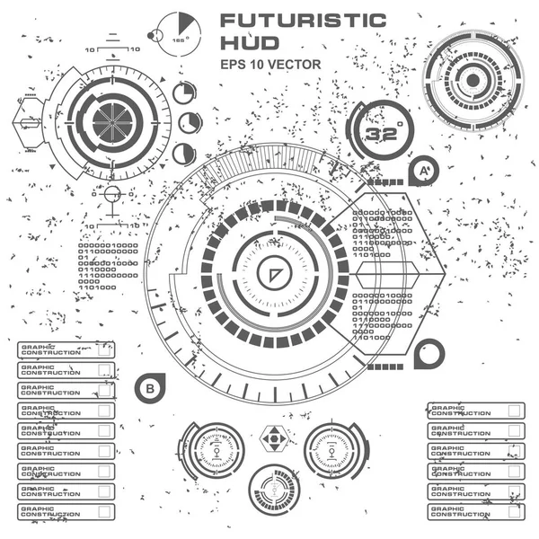 Düz tasarımda gelecekçi siyah-beyaz HUD, sanal dokunmatik kullanıcı arayüzü