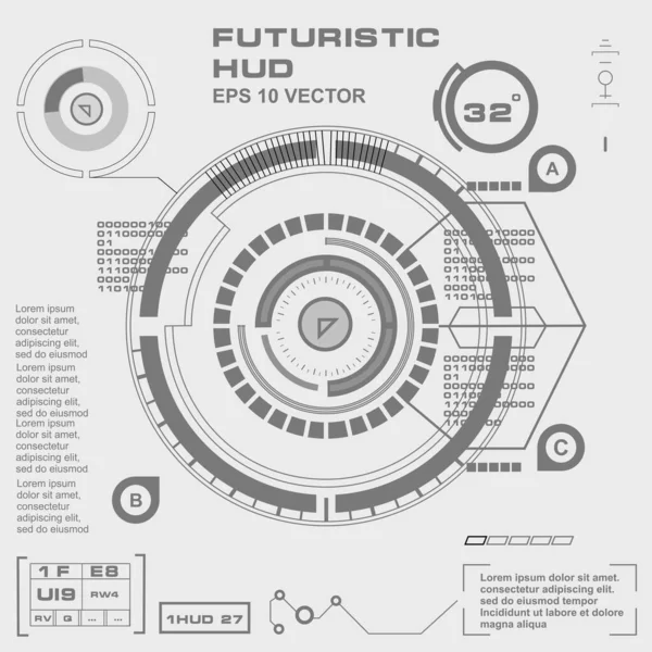 Düz tasarımda gelecekçi siyah-beyaz HUD, sanal dokunmatik kullanıcı arayüzü