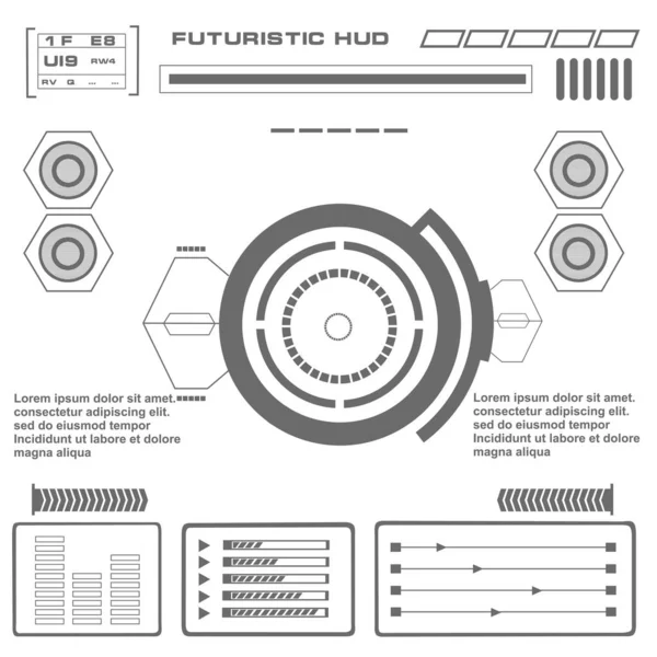 Düz tasarımda gelecekçi siyah-beyaz HUD, sanal dokunmatik kullanıcı arayüzü