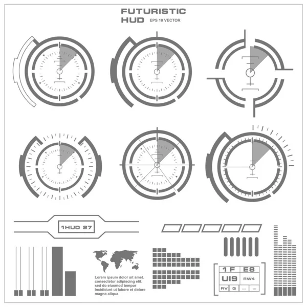Düz tasarımda gelecekçi siyah-beyaz HUD, sanal dokunmatik kullanıcı arayüzü