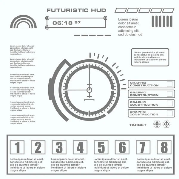 Düz tasarımda gelecekçi siyah-beyaz HUD, sanal dokunmatik kullanıcı arayüzü