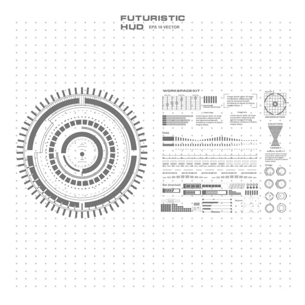 Düz tasarımda gelecekçi siyah-beyaz HUD, sanal dokunmatik kullanıcı arayüzü