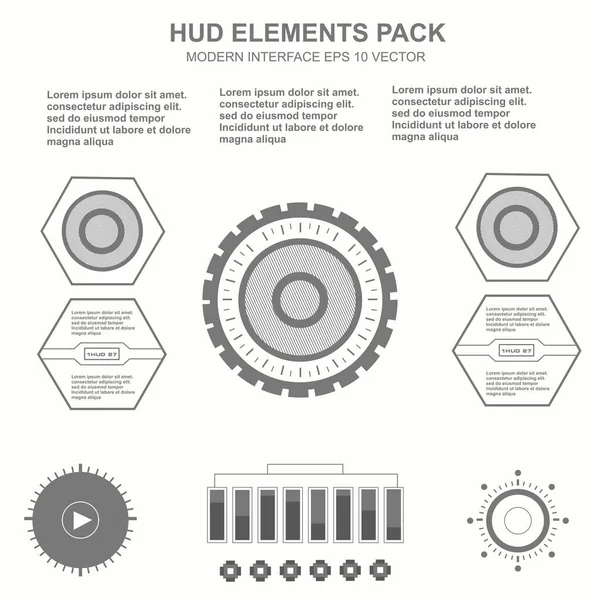 Düz tasarımda gelecekçi siyah-beyaz HUD, sanal dokunmatik kullanıcı arayüzü
