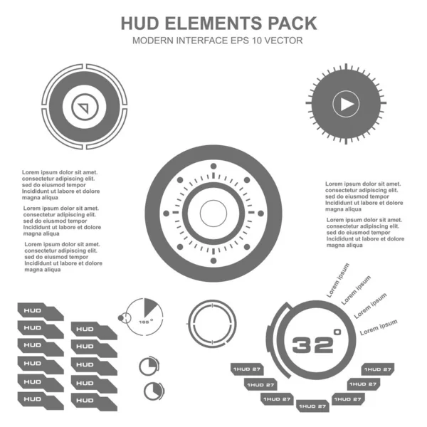 Düz tasarımda gelecekçi siyah-beyaz HUD, sanal dokunmatik kullanıcı arayüzü