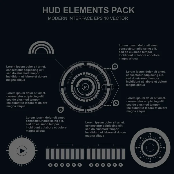 Düz tasarımda gelecekçi siyah-beyaz HUD, sanal dokunmatik kullanıcı arayüzü
