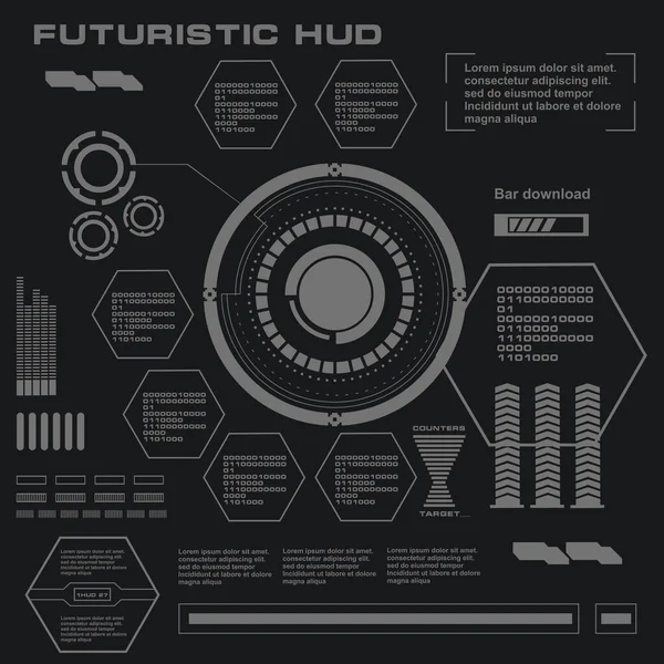 Düz tasarımda gelecekçi siyah-beyaz HUD, sanal dokunmatik kullanıcı arayüzü