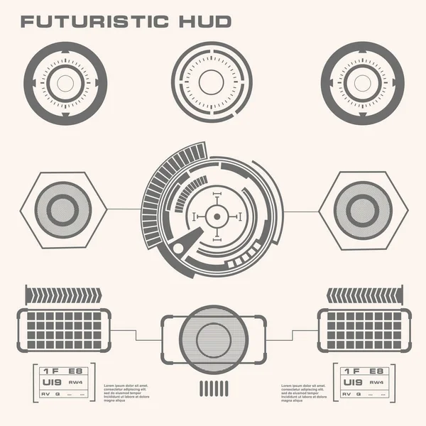 Düz tasarımda gelecekçi siyah-beyaz HUD, sanal dokunmatik kullanıcı arayüzü