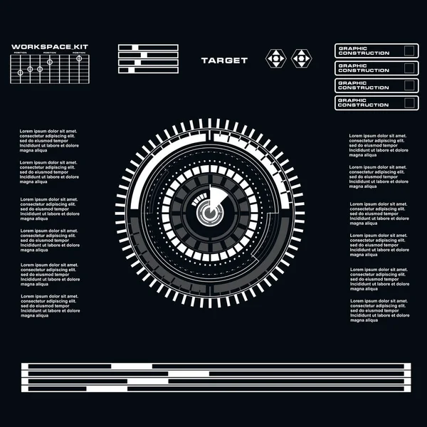 Düz tasarımda gelecekçi siyah-beyaz HUD, sanal dokunmatik kullanıcı arayüzü