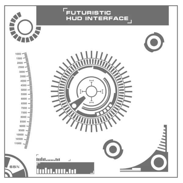 Düz tasarımda gelecekçi siyah-beyaz HUD, sanal dokunmatik kullanıcı arayüzü