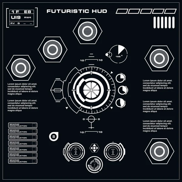 Düz tasarımda gelecekçi siyah-beyaz HUD, sanal dokunmatik kullanıcı arayüzü