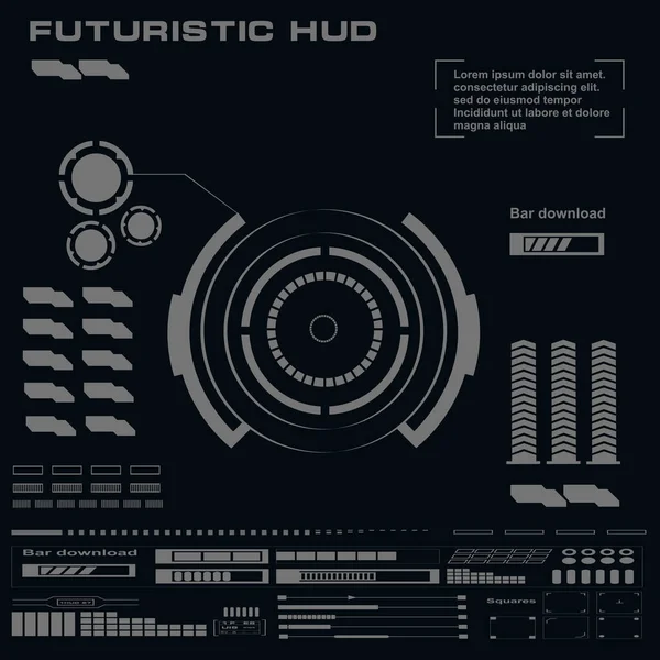 Düz tasarımda gelecekçi siyah-beyaz HUD, sanal dokunmatik kullanıcı arayüzü