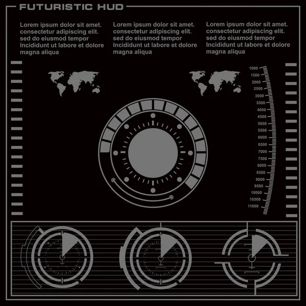 Düz tasarımda gelecekçi siyah-beyaz HUD, sanal dokunmatik kullanıcı arayüzü