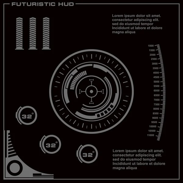 Düz tasarımda gelecekçi siyah-beyaz HUD, sanal dokunmatik kullanıcı arayüzü