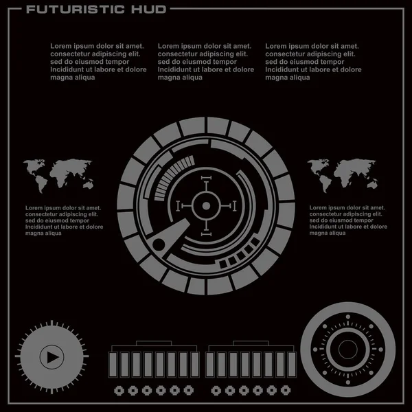 Düz tasarımda gelecekçi siyah-beyaz HUD, sanal dokunmatik kullanıcı arayüzü