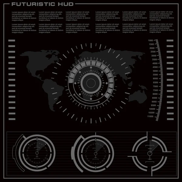 Düz tasarımda gelecekçi siyah-beyaz HUD, sanal dokunmatik kullanıcı arayüzü