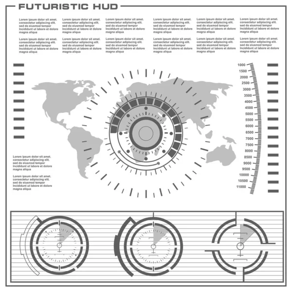Düz tasarımda gelecekçi siyah-beyaz HUD, sanal dokunmatik kullanıcı arayüzü