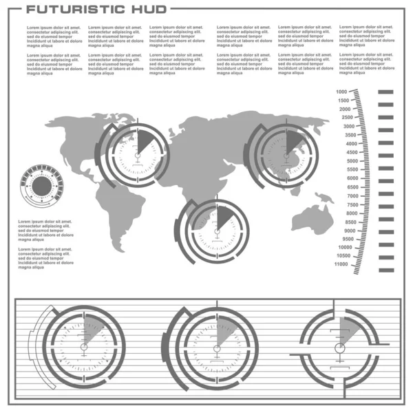 Düz tasarımda gelecekçi siyah-beyaz HUD, sanal dokunmatik kullanıcı arayüzü