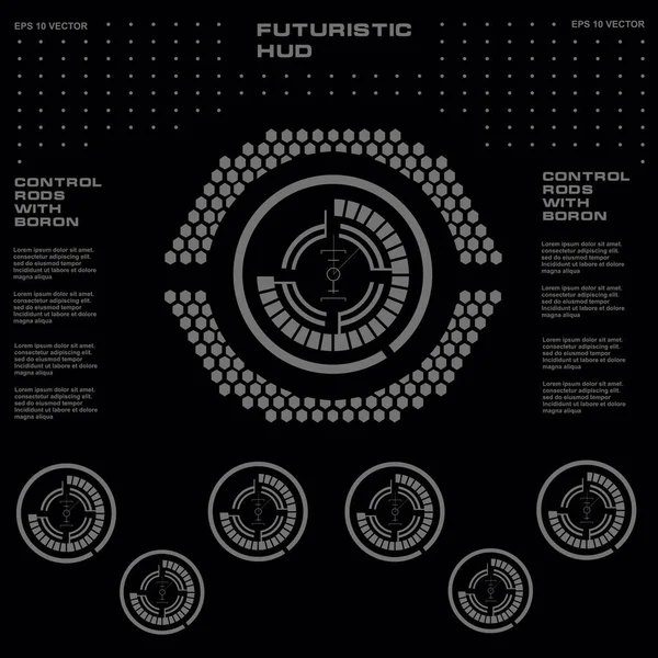 Düz tasarımda gelecekçi siyah-beyaz HUD, sanal dokunmatik kullanıcı arayüzü