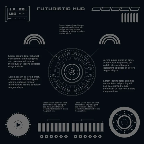 Düz tasarımda gelecekçi siyah-beyaz HUD, sanal dokunmatik kullanıcı arayüzü