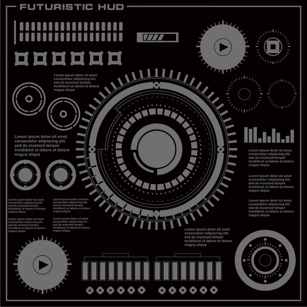 Düz tasarımda gelecekçi siyah-beyaz HUD, sanal dokunmatik kullanıcı arayüzü