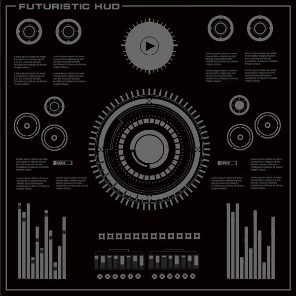 Düz tasarımda gelecekçi siyah-beyaz HUD, sanal dokunmatik kullanıcı arayüzü