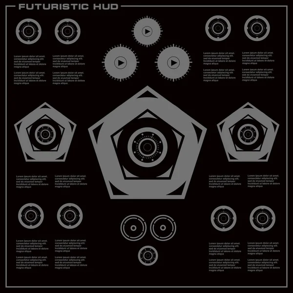 Düz tasarımda gelecekçi siyah-beyaz HUD, sanal dokunmatik kullanıcı arayüzü