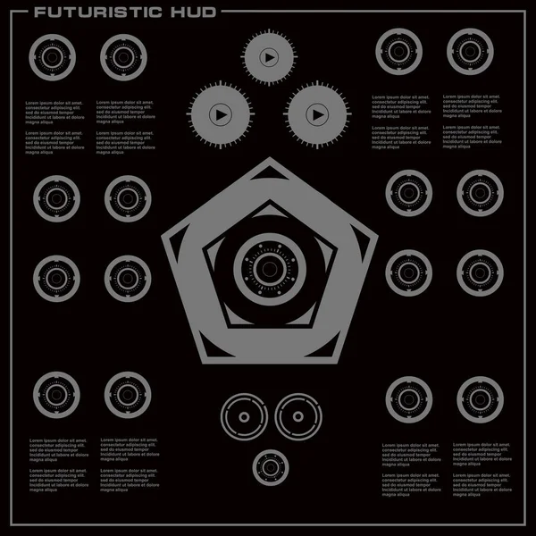 Düz tasarımda gelecekçi siyah-beyaz HUD, sanal dokunmatik kullanıcı arayüzü