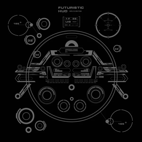 Düz tasarımda gelecekçi siyah-beyaz HUD, sanal dokunmatik kullanıcı arayüzü