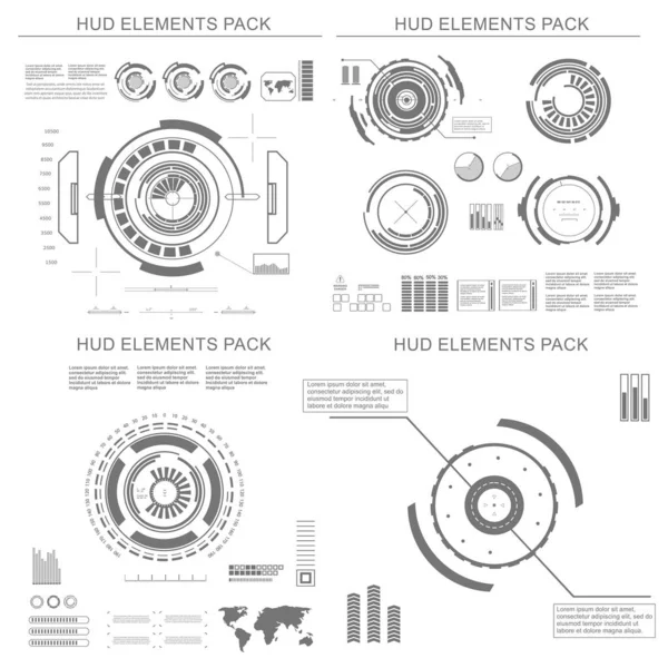 Hud Preto Branco Futurista Tela Tecnologia Realidade Virtual Interface Usuário — Vetor de Stock
