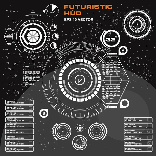 Düz tasarımda gelecekçi siyah-beyaz HUD, sanal dokunmatik kullanıcı arayüzü