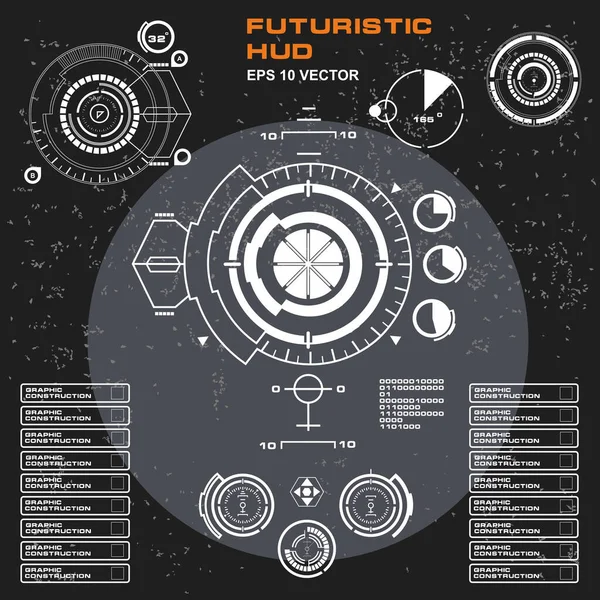 Düz tasarımda gelecekçi siyah-beyaz HUD, sanal dokunmatik kullanıcı arayüzü
