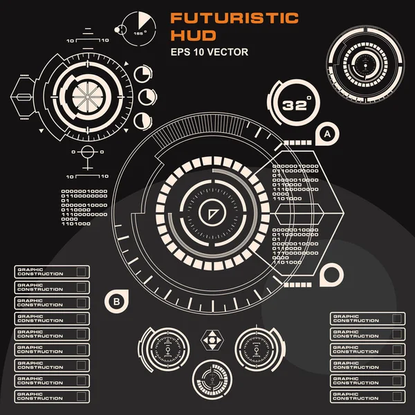 Düz tasarımda gelecekçi siyah-beyaz HUD, sanal dokunmatik kullanıcı arayüzü