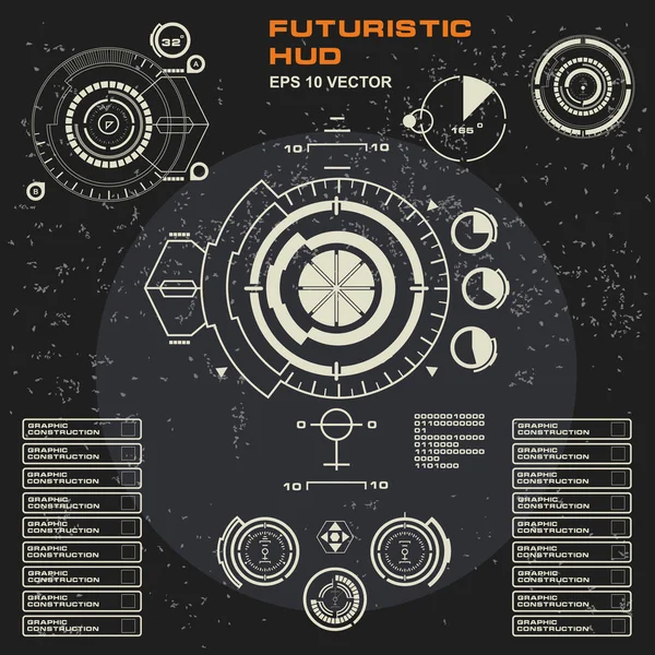 Düz tasarımda gelecekçi siyah-beyaz HUD, sanal dokunmatik kullanıcı arayüzü