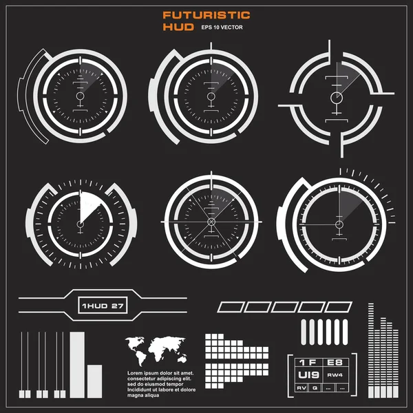 Düz tasarımda gelecekçi siyah-beyaz HUD, sanal dokunmatik kullanıcı arayüzü