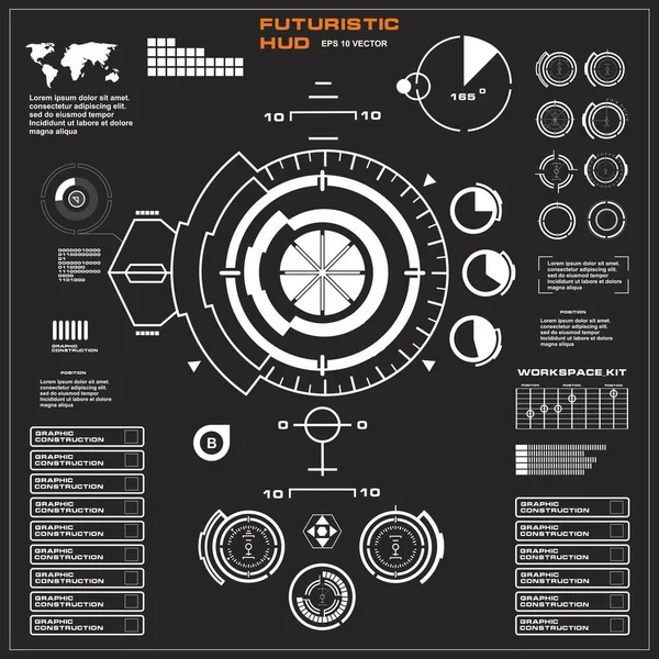 Düz tasarımda gelecekçi siyah-beyaz HUD, sanal dokunmatik kullanıcı arayüzü