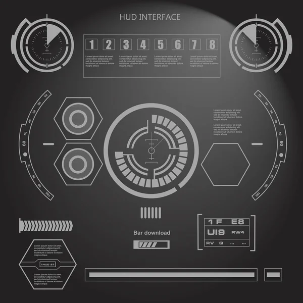 Hud Blanco Negro Futurista Interfaz Usuario Táctil Virtual Diseño Plano — Vector de stock