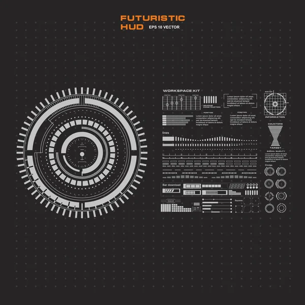 Düz tasarımda gelecekçi siyah-beyaz HUD, sanal dokunmatik kullanıcı arayüzü