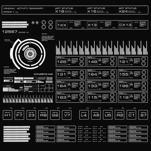 Hud Noir Blanc Futuriste Interface Utilisateur Tactile Virtuelle Dans Design — Image vectorielle